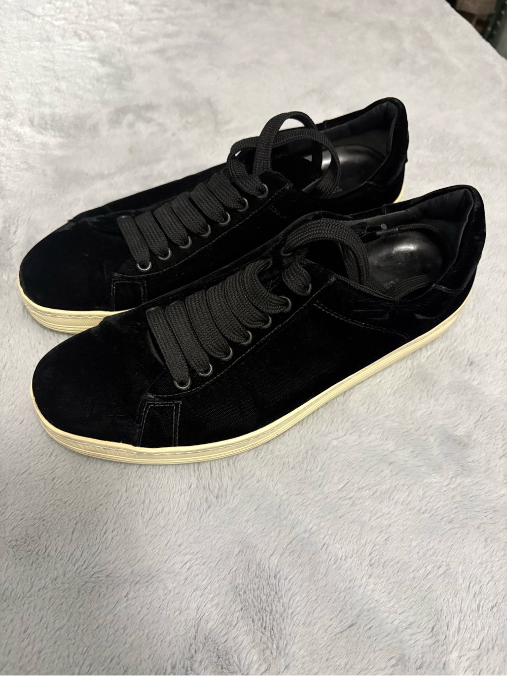 Tom Ford Black Velvet Low-Top Sneakers with Off-White Sole